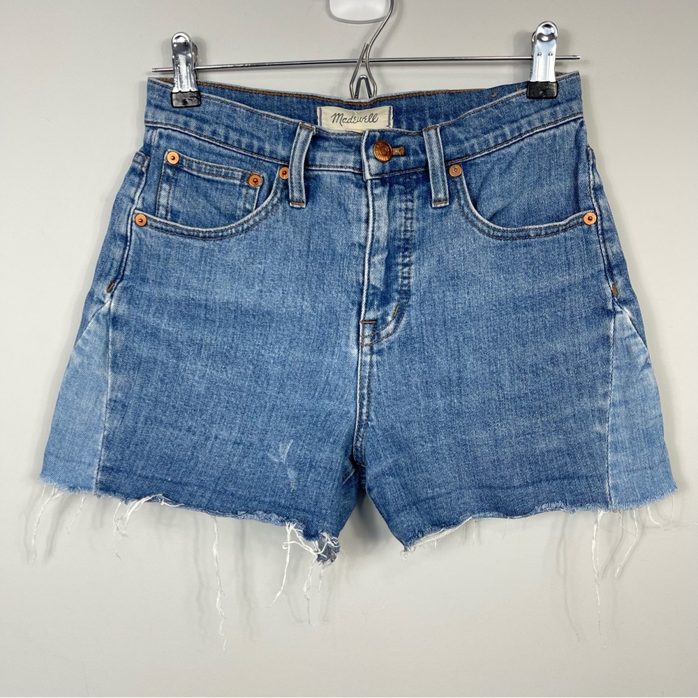 Madewell High Rise Denim Jean Shorts: Pieced Edition J0530 Patchwork Raw Hem 25 - Picture 7 of 16